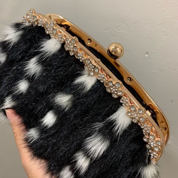 Gorgeous Handmade Real Mink Fur Rhinestone Push-lock Clutch/Wristlet/Crossbody - Picture 12 of 15